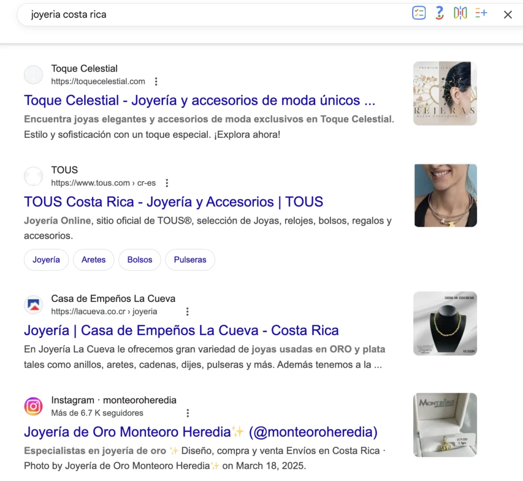Resultados de Perfiles de Instagram en Google