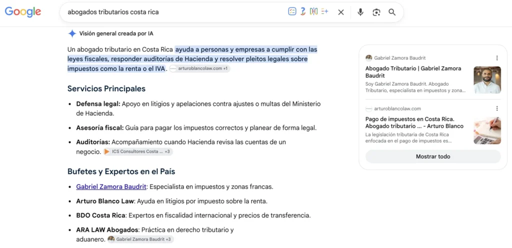 Google AI Overview citando web de cliente